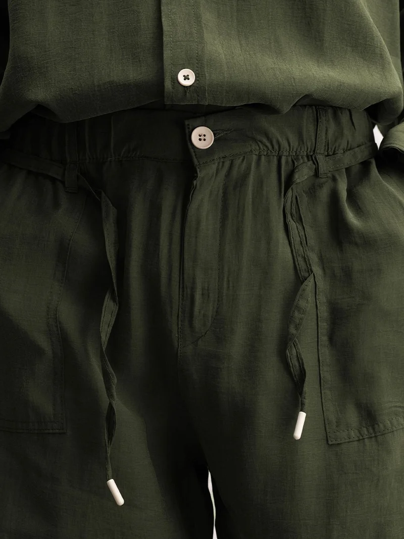 Giesto Khaki Green GIESTO Relaxed Fit Pleated Pants for Men | Best Price UAE